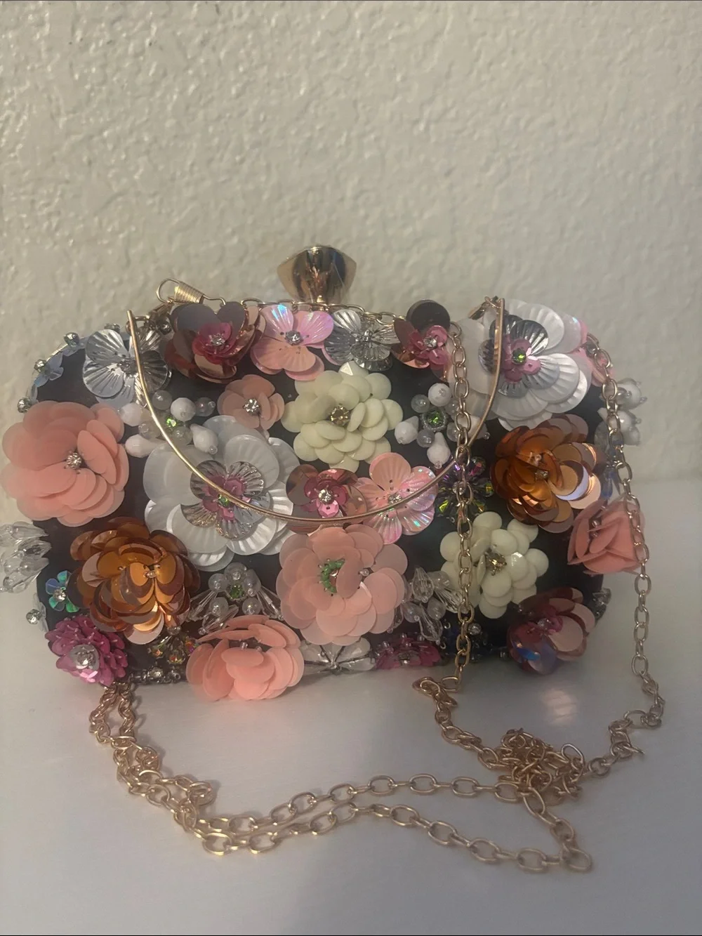 Multicolor Floral Appliqué Evening Clutch